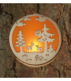 Photophore En Rondin De Bois Avec 3 Motifs Nature