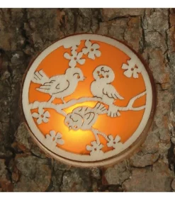 Photophore En Rondin De Bois Avec 3 Motifs Nature
