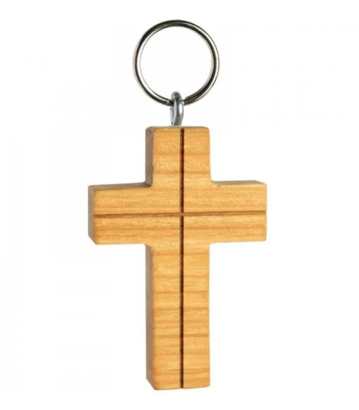 Porte Cle Croix En Bois De Cerisier Avec Croix, 5 Cm