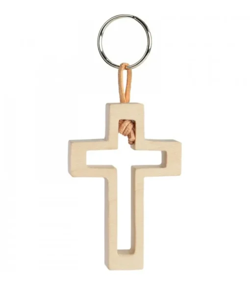 Porte-Clef En Bois Avec Croix Découpee, 5 Cm