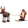 Père Noël En Bois Sur Ski Et Renne