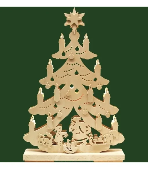 Père Noël Et Rennes Dans Sapin De Noël Led En Bois