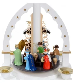 Pyramide Allemande Avec Crèche De Noël Blanche