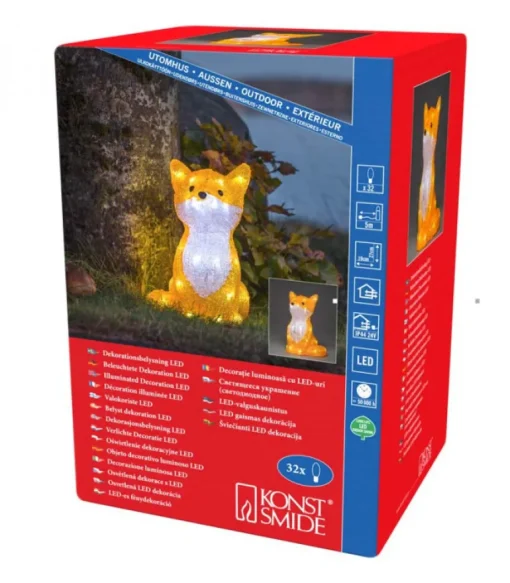 Renard Lumineux A Led En Acrylique, 27 Cm