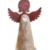 Statuette Ange En Bois Avec Coeur Et Ailes Metal, 26 Cm