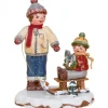 Village De Noël Miniature, Garcon Et Petit Frere Sur Luge