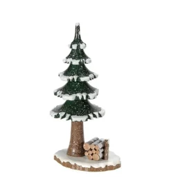 Village De Noël Miniature, Sapin Et Tas De Bois