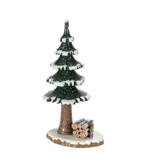 Village De Noël Miniature, Sapin Et Tas De Bois