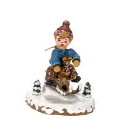 Village De Noël Miniature, Garcon Sur La Luge