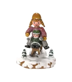 Village De Noël Miniature, Fillettes Sur La Luge
