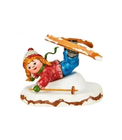 Village De Noël Miniature, Fillette Chutant A Ski
