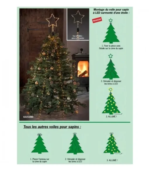 Voile Guirlande Pour Sapin De Noël, 200 Diodes Led
